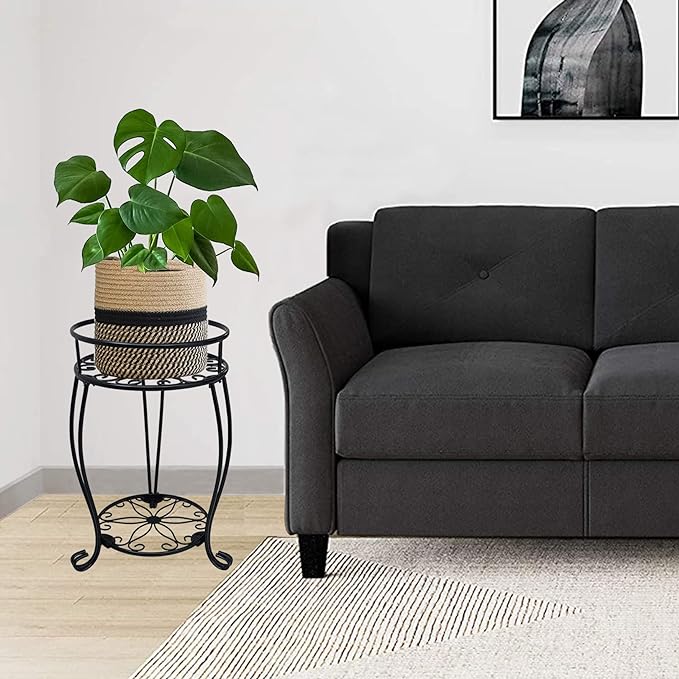 CASIMR 2-Pack Plant Stand, 2 Tier 19.2 inch Tall Metal Potted Holder Rack,Indoor Outdoor Multiple Flower Pot Shelf Rustproof Iron Garden Container for Garden Patio Living Room Corner Balcony, Black