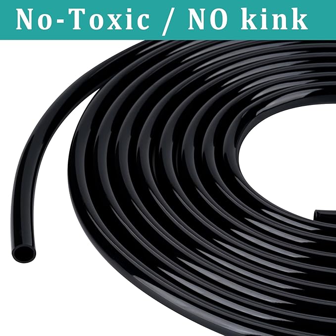 5/8" id - 25ft Black Vinyl Tubing Flexible PVC Tube Hybrid Hose Transfer Water Fuel Gas for Pond Fountain Garden Waterfall, Durable and Safe, with 2 Hose Clamps