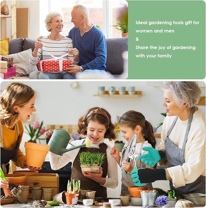 Garden Tools, 3-Piece Garden Tool Set with Non-Slip Ergonomic Handles, Lightweight Aluminum Alloy Rust-Proof Durable Gardening Hand Tools, Ideal Gardening Tools Gifts for Women and Men