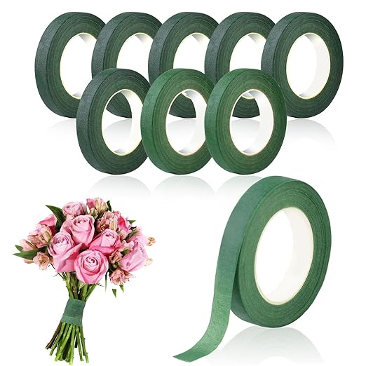 Phinus 9 Rolls Floral Tape, 1/2 Inch x 30 Yard Flower Tape, Green Floral Tape for Floral Crafts Supply, Bouquet Stem Wrapping, Wedding Bouquet (Dark Green and Green)