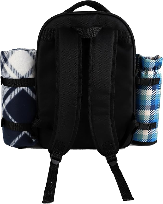 apollo walker Picnic Backpack Bag for 2 Person with Cooler Compartment, Detachable Bottle/Wine Holder, Fleece Blanket, Plates and Cutlery Set