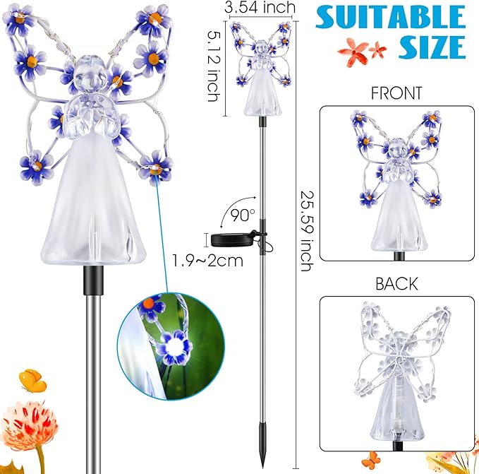 4 Pieces Solar Angel Stake Lights, Multicolor Angel LED Garden Decorations, Multicolor Garden Outdoor Solar Lights, Cemetery Decorations for Grave Yard, Memory Sympathy Gifts Favor