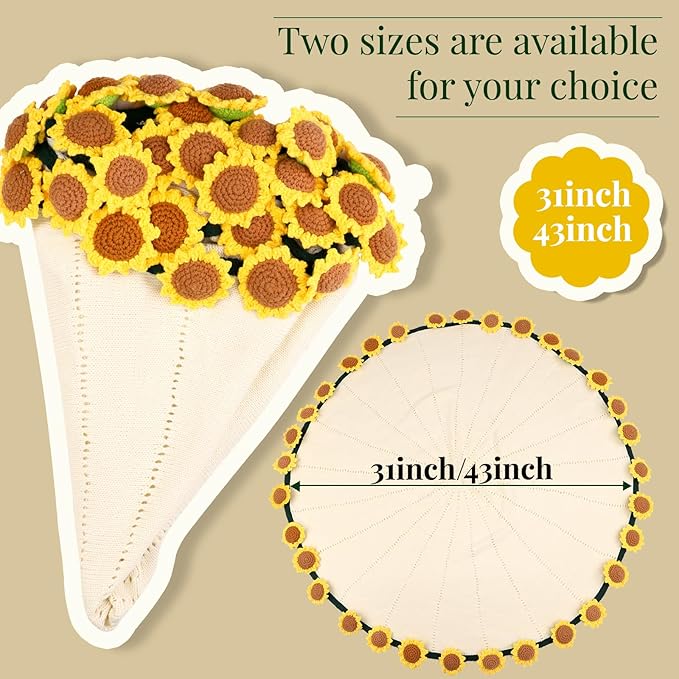 Sunflower Gifts for Women-Teacher Appreciation Gifts-Sunshine Teacher Friend Mom Sister Grandma Birthday Retirement Gifts,Thank you,Get well, Sunflower Crochet Flower Bouquet Blanket 43 Inches