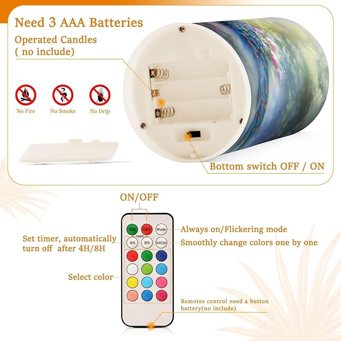 Flickering Flameless Candles, Peacock Flowers LED Candles with Remote Timer, Set of 2 Battery Operated Candle for Valentine Wedding Birthday