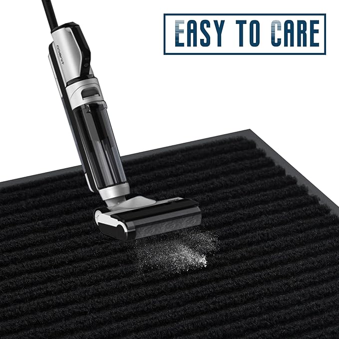 fani Heavy Duty Large Outdoor Indoor Entrance Black Doormat Waterproof Low Profile Entrance Rug Front Door Mat Patio Anti-Skid Rubber Back, 48x120 inch (Jet Black)