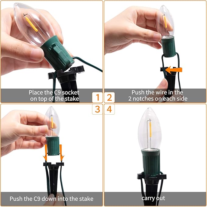 C9 Christmas String Lights Outdoor - 25.7 Feet 20 LED Pathway Lights, Connectable Waterproof Walkway Lights for Indoor Xmas Party Holiday Wedding Commercial Decorations, Warm White