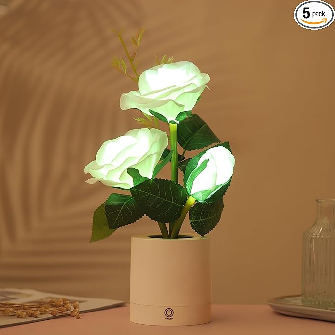 Rose Night Light Gifts for Women, Christmas Day Gifts for Mom Women Wife Friends Her Christmas Anniversary Birthday Gift, Perfect Ideal for Bedroom Ambiance Coffee Shop (White)