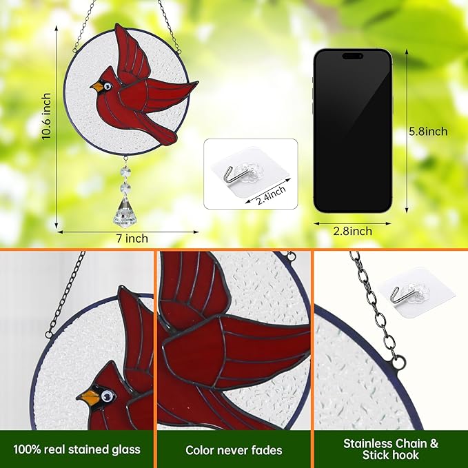 Cardinal Stained Glass Suncatchers for Windows Hangings Decorative,Red Love Birds Sun Catchers with Crystal Indoor Ornaments,Memorial Gifts for Women,Sun Catchers