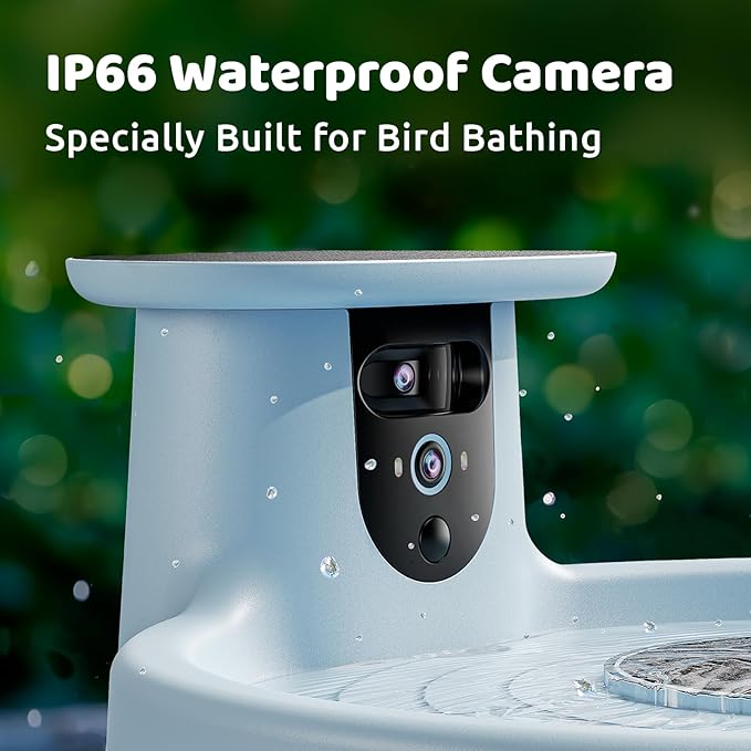 Birdfy Smart Bird Bath with Camera Solar Powered & Fountain, Dual-Lens Camera for Wildbird Watching, Auto Capture Bird Videos & Motion Detection - AI Lifetime Version