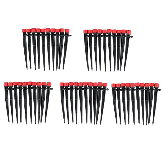 50PCS 13.2x1.5cm Plastic Irrigation Drip Heads Ground Plugged 360 Degree 8 Hole Rod Adjustable Water Flow Drip Irrigation Sprinklers for Garden Residential Watering System