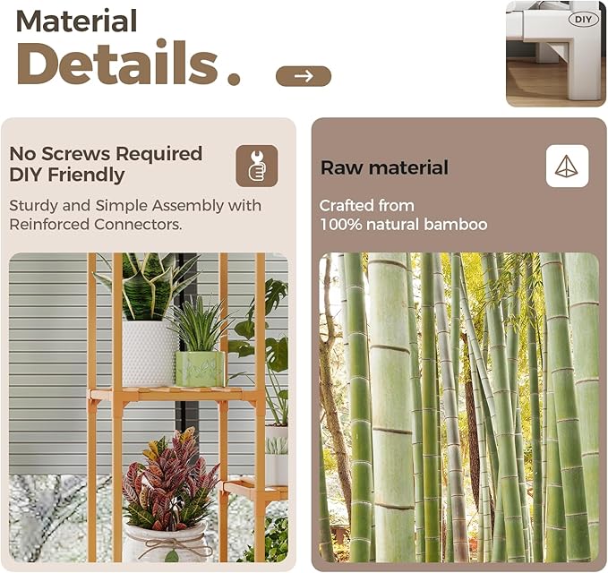 Bamworld Bamboo Plant Stand Indoor Hanging Plants Shelf for Multiple Plants Pots, Tall Large Flower Holder for Living Room, Patio, Balcony, Garden Nature Color