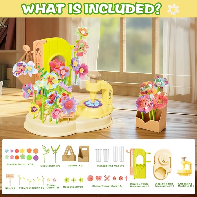 DIY Flower Bouquet Crafts Kit for Kids Ages 4-8, Fabric Flower Bouquets Toys, Arts and Crafts Flower Making Kit for Kids, Educational Creative Christmas Birthday Gift for 4 5 6 7 8 9 10 Year Old Girls