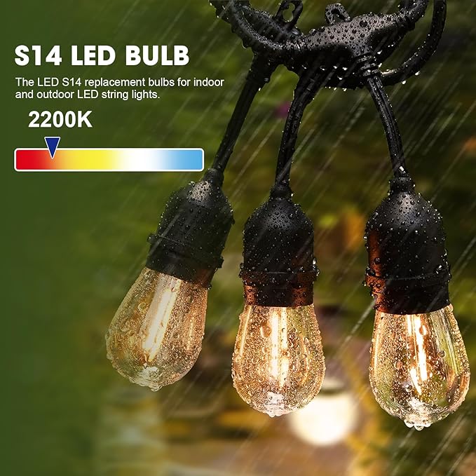 LED S14 Replacement Light Bulbs for Patio String Light, Shatterproof & Waterproof Hanging Light Bulbs for Outdoor String Lights, Dimmable, E26 Base, 24 Pack