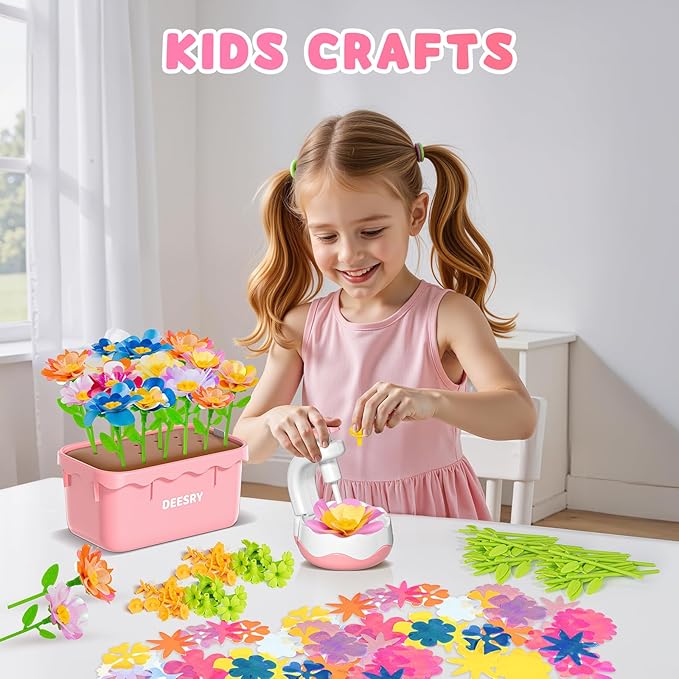 Deesry Craft Kits for Kids Ages 4-8, DIY Arts and Christmas Crafts for Kids, Fabric Flower Bouquets Toys with Storable Box, Flower Making Toy, Birthday Gifts for 4 5 6 7 8 Years Toddler Girl Toys