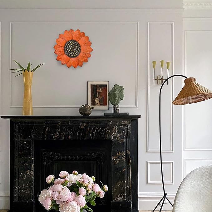 EASICUTI Orange Sunflower Metal Flowers Wall Decor Metal Wall Art Decorations Hanging For Indoor Outdoor Home Bathroom Kitchen Room Bedroom Living Room Garden Patio Porch 13 Inch