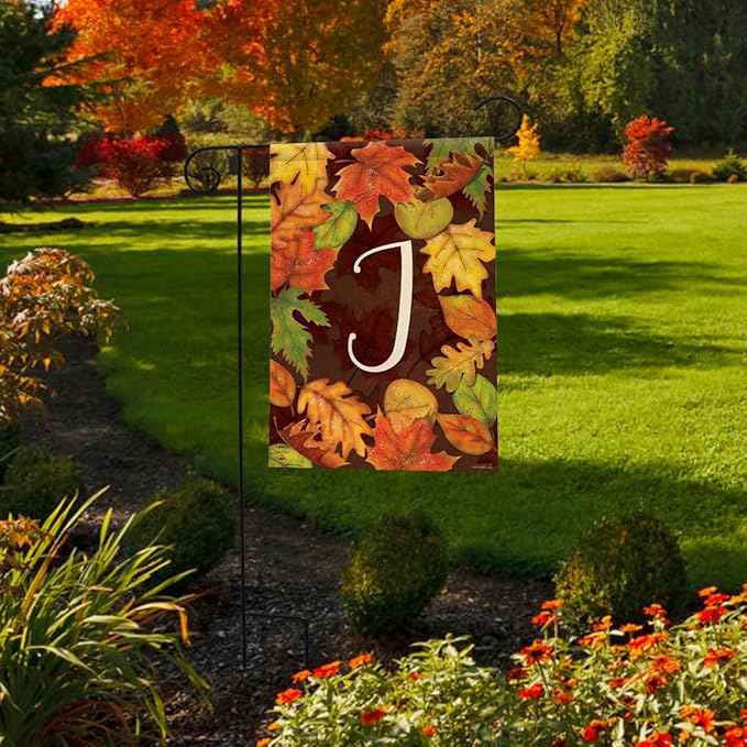 Briarwood Lane Fall Leaves Monogram Letter J Garden Flag