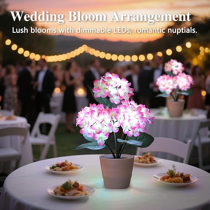 Pink Artificial Hydrangea LED Flower Pot - Lighted Floral Decor for Wedding, Christmas, Home Decor, Battery-Operated Night Light, Gift for Women