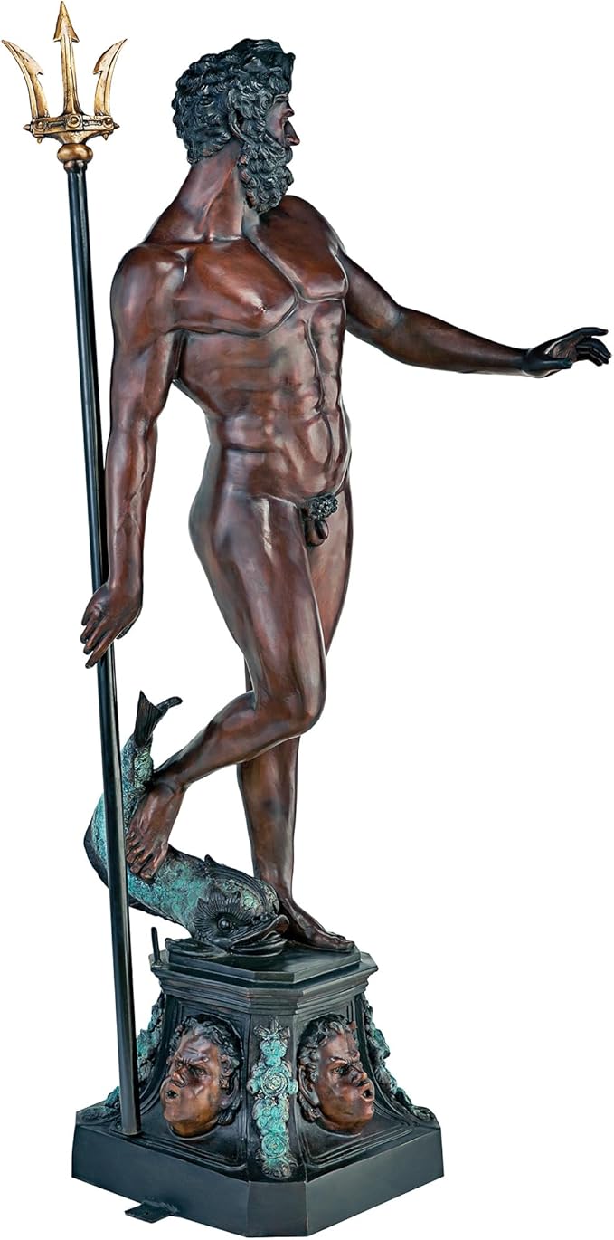 Design Toscano DD3123 Poseidon Man of The Sea Greek Mythology Indoor/Outdoor Garden Statue, 17 inches Wide, 67 inches Tall, Heirloom Cast Bronze, Verdigris Green & Sepia Brown Finish
