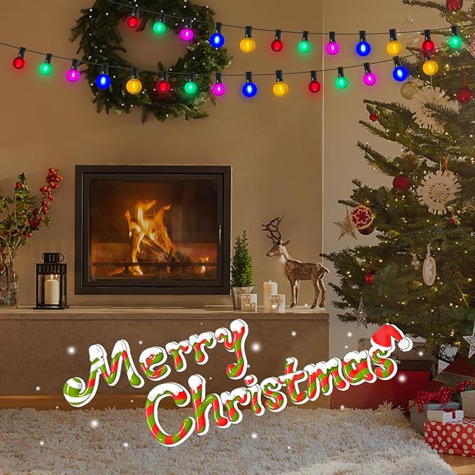 50Ft Outdoor Frosted Multicolor Christmas Lights, G40 Globe Patio String Lights with 25 Ceramic Colorful Bulbs(2 Spare), Hanging Outside Christmas Lights Vintgae for Holiday Party Backyard Decorations