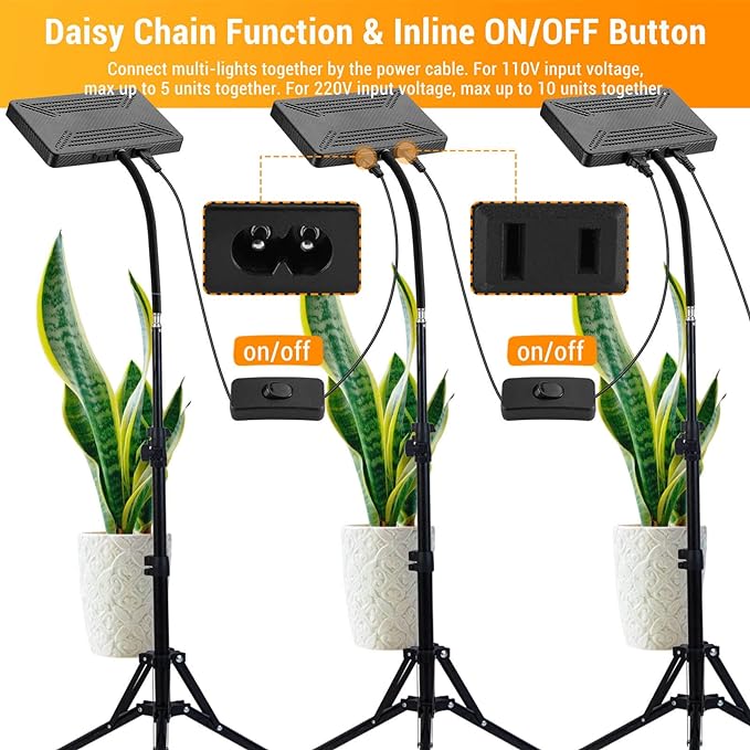 FECiDA Grow Lights for Indoor Plants with Stand, UV-IR Full Spectrum LED Standing Plant Grow Light, 2000 Lumen Houseplant Growing Floor Lamp with On/Off Switch, Daisy Chain Function