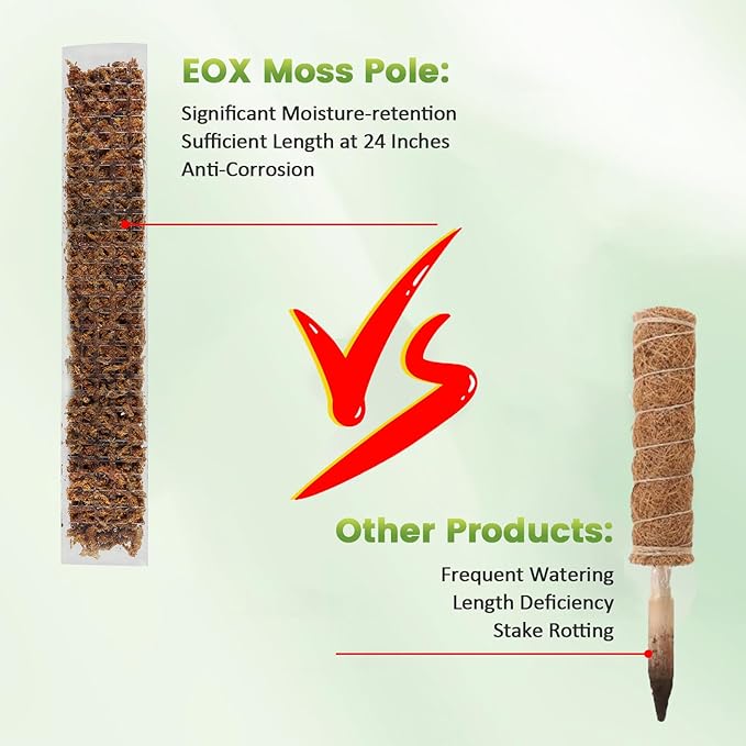 EOX 6 Pcs 24 Inch Plastic Moss Pole for Plants Monstera, Plant Poles for Climbing Plants, Plant Support for Indoor Plants Work with Sphagnum Moss, Garden Ties