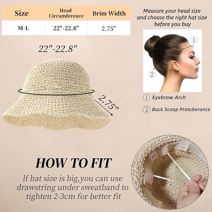 Floppy Big Beach Straw Hats for Women Foldable Summer Wide Brim Packable Sun Hat Womens Travel Straw Fedora Hat