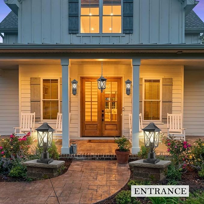 Darkaway Outdoor Post Lights, Aluminum Exterior Post Lantern Light Fixture with Seeded Glass, E26 Socket Fence Pole Deck Lighting for Garden Patio Pathway