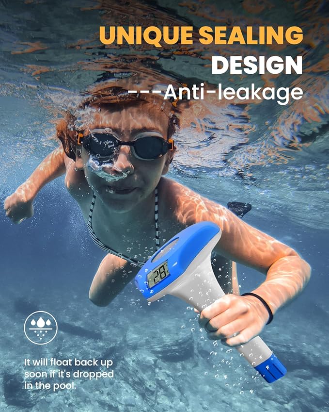 BALDR Pool Thermometer Floating Easy Read, IPX8 Waterproof, Solar Powered Digital Pool Thermometer with LCD Screen for Swimming Pool/Hot Tub/Aquarium (Navy)