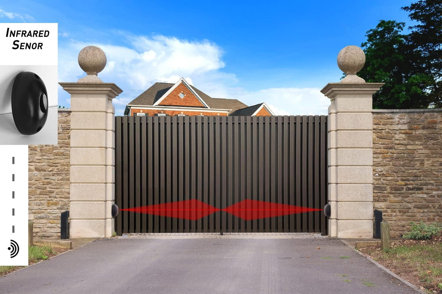 Blütezeit 3970lb Automatic Sliding Gate Opener Rack Drive Operator for Heavy Driveway Slide Gates Up to 40 Feet, Rolling Gate Motor with 2 Remote Controls, Infrared Sensor & Complete Hardware Kit