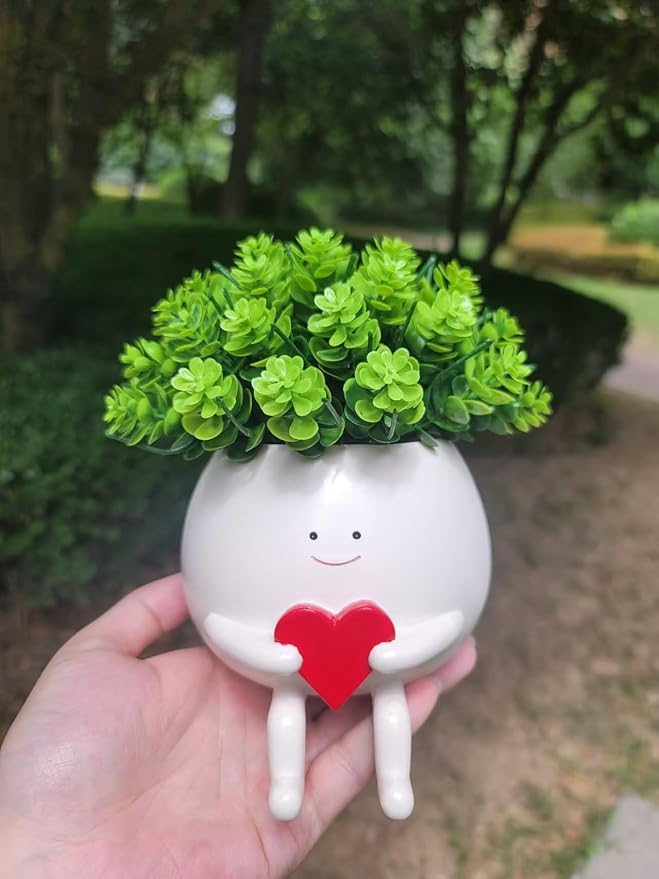 Face Planter Pots Head Cute Resin Cactus for Indoor and Outdoor Face Vase Home Decor Bookshelf Decor Unique Loving Heart Succulent Pots
