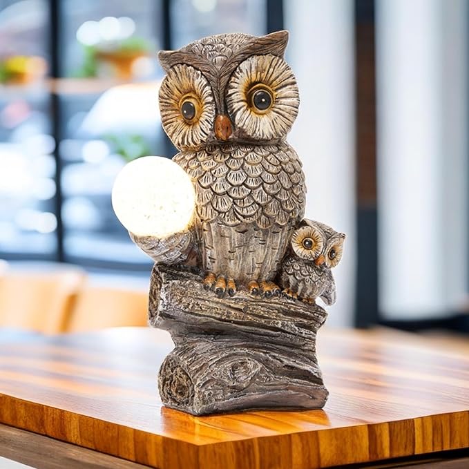 Garden Decor Owl Statues Fall Decorations for Outdoor,Resin Owl Figurines with Solar Lighted Ball- Owl Gardening Gifts for Women Owl Lawn Ornaments for Patio Decor Yard Decoration