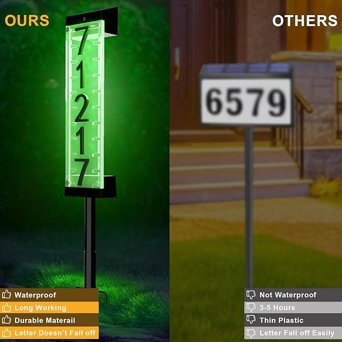 Solar House Number [Upgrade 3D Acrylic Number] Solar Address Sign Increase Brightness, Number Is Bold, Anchor Is Made Of Iron,Solar House Number Sign with Two Lighting Modes and Two Installation (White)(Manual without remote control) (Discoloration)