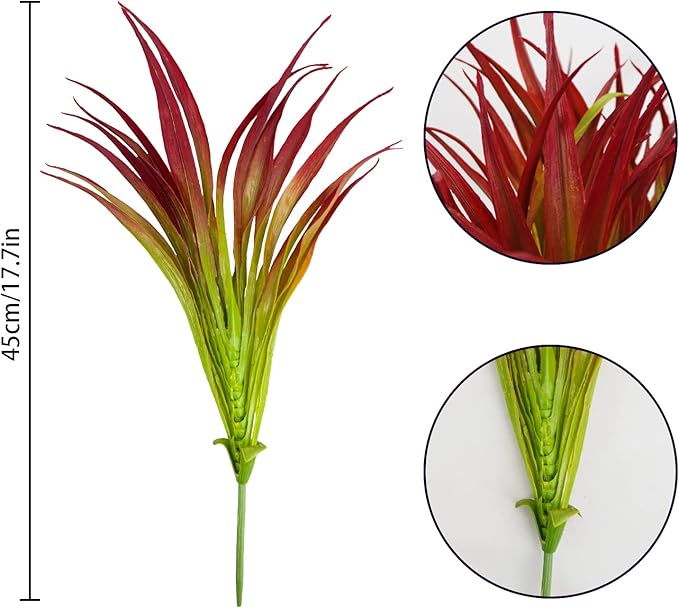 6Pcs Artificial Grass Fake Plants 17.3in Outdoor Plants UV Resistant Greenery Stems Fake Grass for Home Window Garden Office Patio Pathway Front Porch Christmas Décor Light Green & Red