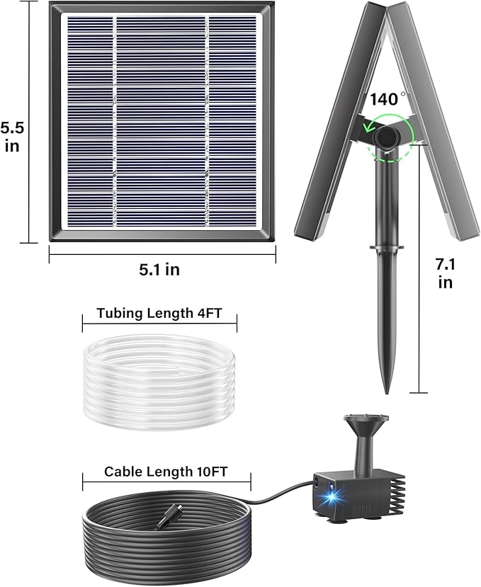 Biling Solar Fountain for Bird Bath, Solar Panel Kit Outdoor Solar Water Pump with 4ft Tubing for Hummingbird Bath, Small Pond and Fish Tank