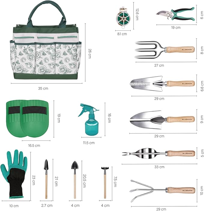 Gardening Tools 14-Piece Heavy Duty Gardening Hand Tools with Fashion and Durable Garden Tools Organizer Handbag,Rust-Proof Garden Tool Set