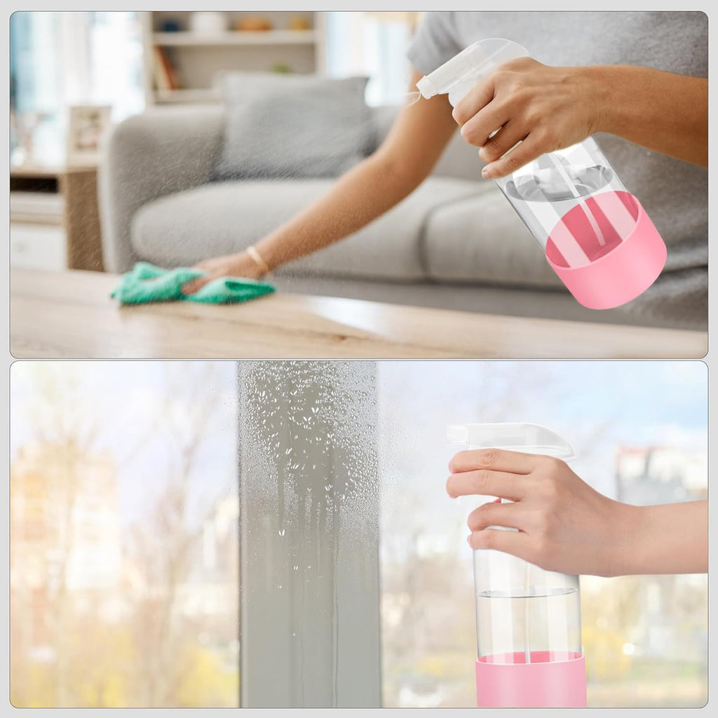 2 Pack Glass Spray Bottles with Silicone Sleeve, 16 oz Empty Refillable Containers with Adjustable Spray Nozzles, Spray Bottles for Hair, Cleaning Solutions and Plants Pink