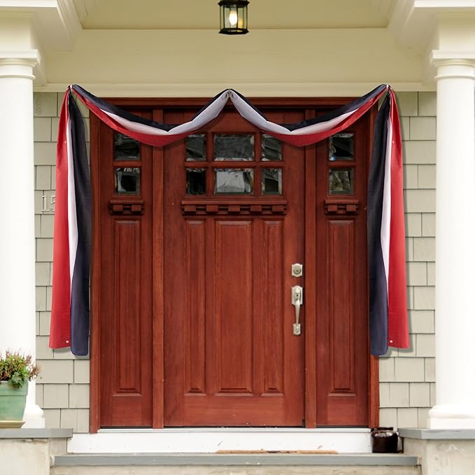 EBaokuup 2 Pack 20x2 Ft American Flag Bunting-4th of July Banner Decor Red, White & Blue Stripe Flag-Large Patriotic Bunting US Flag Decorations for Independence Day Outdoor Porch Garden