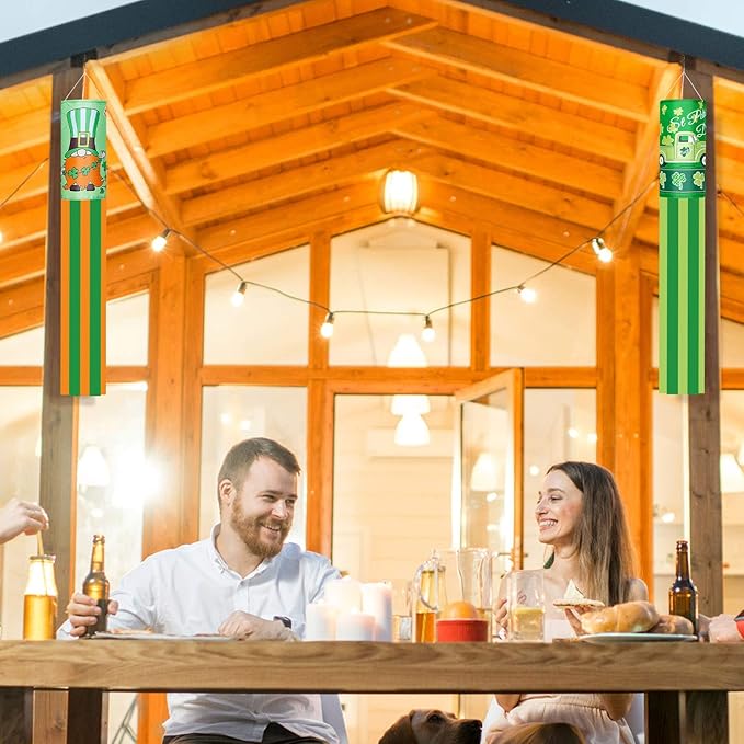 4 Pieces St. Patrick's Day Windsock Shamrock Windsock Flag Irish Green Truck Pattern Design Windsock Outdoor Hanging Decoration for St. Patrick's Day Backyard Garden Balcony Decor, 35 Inch