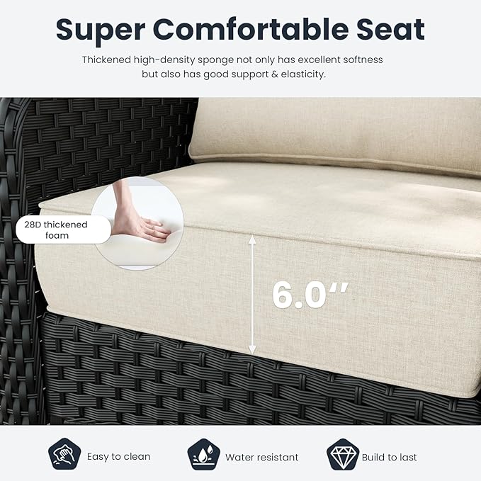 9 Pieces Outdoor Patio Furniture Sets with Rocking Swivel Chairs with 6-inch Thick Cushion and Side Table for Deck Lawn