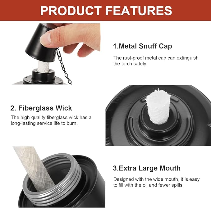 Nonley 8 Pack Torch Canisters, 16 oz. Torch Replacement Canister Bamboo Torches Refill Canister with Wicks and Covers, Metal Decorative Lighting Torches for Lawn Patio Backyard,Garden, Outdoor Decor