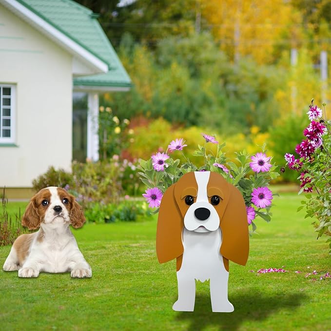 Brown King Cavalier Dog Planter Plant Pots,Cute Garden Dog Flower Planter,Large Dog Planters Birthday Gifts for Women,Office,Indoor/Outdoor Decor（9.84 * 6.77 * 16in）