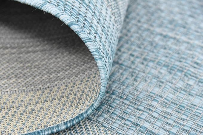 Unique Loom Outdoor Border Collection Area Rug - Soft Border (8' x 11' 4" Rectangle, Aquamarine/ Ivory)