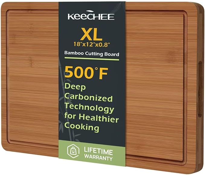 Extra Large Bamboo Cutting Board for Kitchen - 18 Inch Wood XL Cutting Boards with Juice Groove and Handles, Wooden Chopping Board for Meat, Cheese, Fruit & Vegetables (Pre Oiled, Brown)