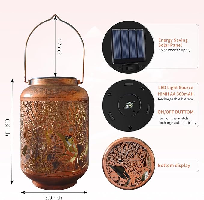 Frog Outdoor Solar Waterproof Light Retro Wrought Iron Hollow LED Light, Waterproof Garden Decorative Light, with Projection Function, Suitable for Balconies, Lawns, and Courtyard Landscapes.