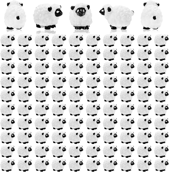 Bbiamsleep 105 Pcs Mini Sheep Figurines Miniature Sheep Tiny Sheep Mini Plastic Sheep Mini Resin Figurine for Fairy Garden Micro Landscape Decor Cake Topper