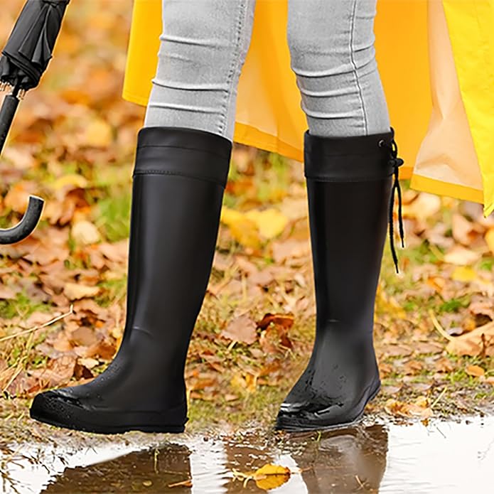 Asgard Packable Tall Rain Boots for Women Waterproof Rubber Garden Boots Ultra Lightweight Flat Mud Boots- NOT FOR WIDE CALF