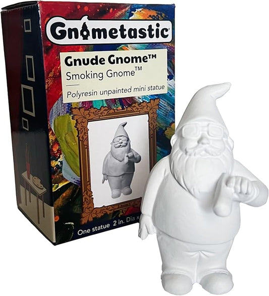 Gnometastic Gnude Mini Gnomes - Smoking Hippie Unpainted Gnome Statue, 3.5in DIY Paint Your Own Gnome Mini -Funny Garden Gnomes to Paint for Adults