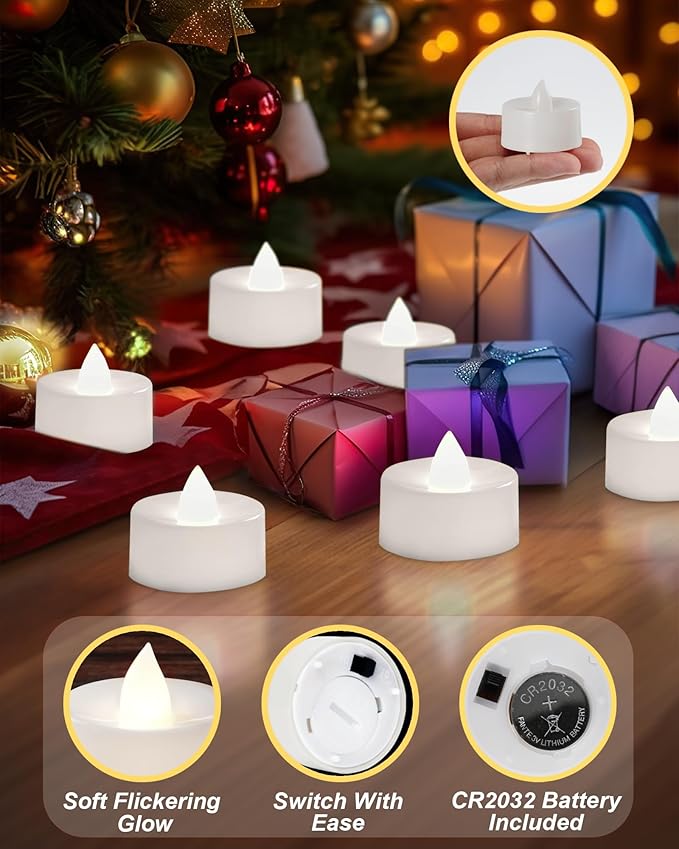 BEICHI Flameless Candles, 12Pack Battery Operated Candles, LED Tea Lights Candles Battery Operated, Flickering Fake Candles for Wedding Halloween Christmas Diwali- Pure White Light