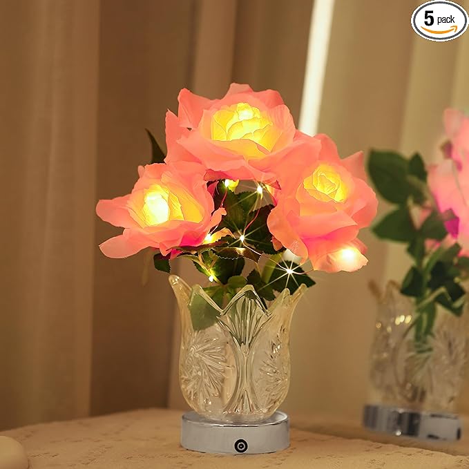 Artificial Pink Rose LED Lamp for Womens Gifts, Pink Rose Night Light for Relaxation and Serenity, Womens Mom Wife Friends Mom Daughter Valentine Anniversary Christmas Birthday Gifts(PINK ROSE)