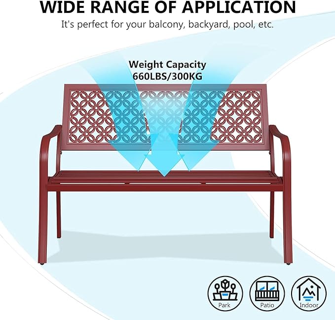 Grand patio 50" Outdoor Bench Garden Bench with Armrests Bench for Outdoors Lawn Yard Porch Red